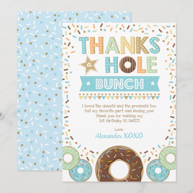 Thanks a Hole Bunch Donut Birthday Thank You Card (Front/Back)