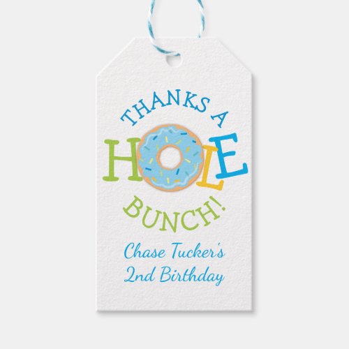 Thanks a Hole Bunch Donut Boy Birthday Party Favor Gift Tags