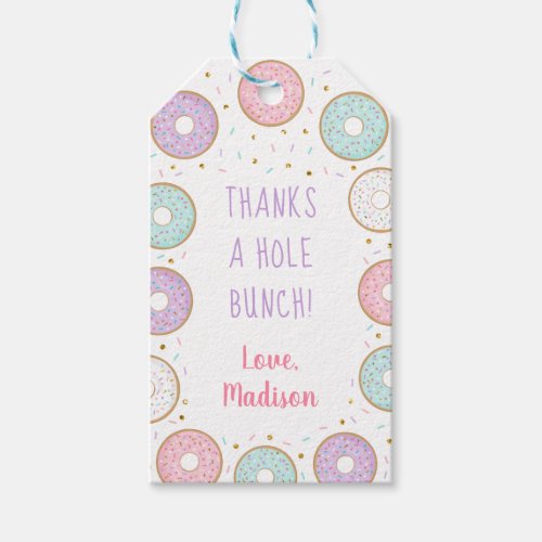 Thanks A Hole Bunch Donut Pink Gold Birthday Favor Gift Tags