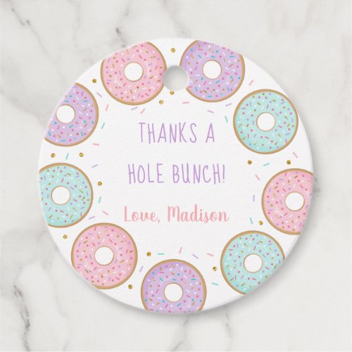 Thanks A Hole Bunch Donut Pink Gold Birthday Favor Tags