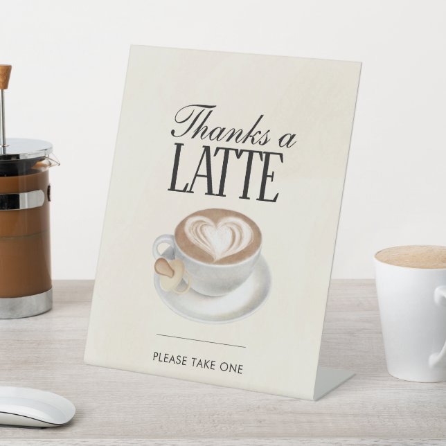 Thanks a Latte Baby Is Brewing Shower Party Favor Pedestal Sign (In SItu)