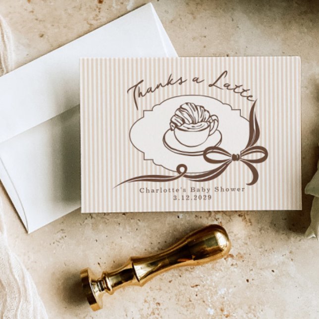 Thanks A Latte Cafe Bebe Coffee Bow Baby Shower Thank You Card (Creator Uploaded)