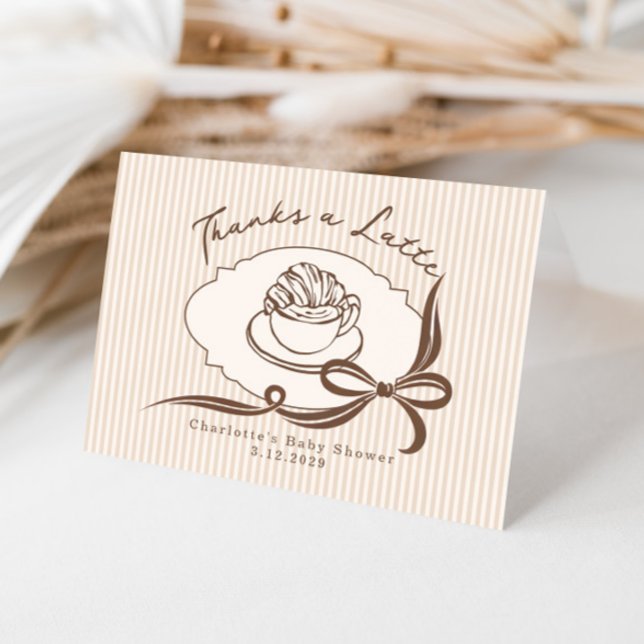 Thanks A Latte Cafe Bebe Coffee Bow Baby Shower Thank You Card (Creator Uploaded)