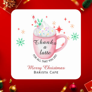 Thanks a latte Christmas coffee shop logo Square Sticker