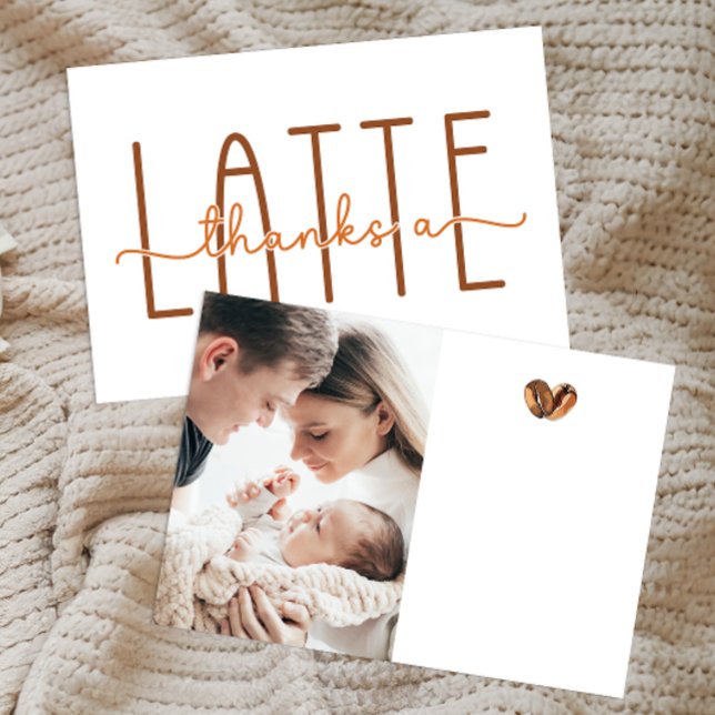 Thanks A Latte Coffee Baby Shower Thank You Card (Thanks A Latte Blank Writing Card)