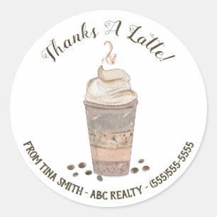 Thanks a Latte Coffee Pop By Classic Round Sticker
