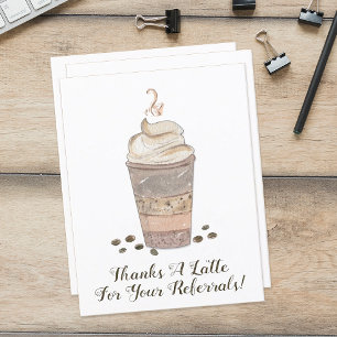 Thanks a Latte Coffee Referral Letterpress Thank You Card