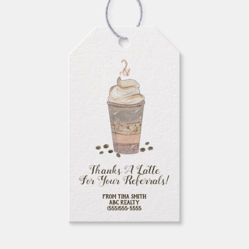 Thanks a Latte Coffee Referral Pop By Gift Tags