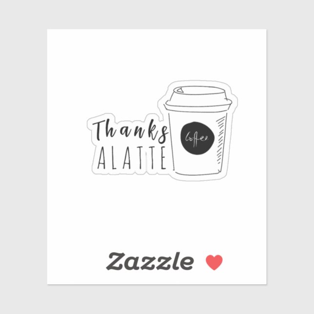 Thanks a latte coffee shop logo sticker (Sheet)