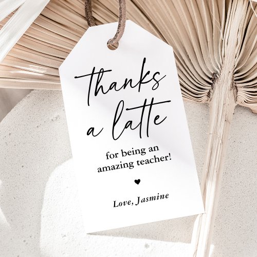 Thanks a Latte Coffee Teacher Appreciation Gift Tags