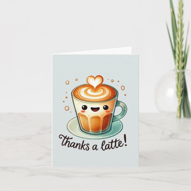 Thanks a Latte Pun Thank You Card (Front)