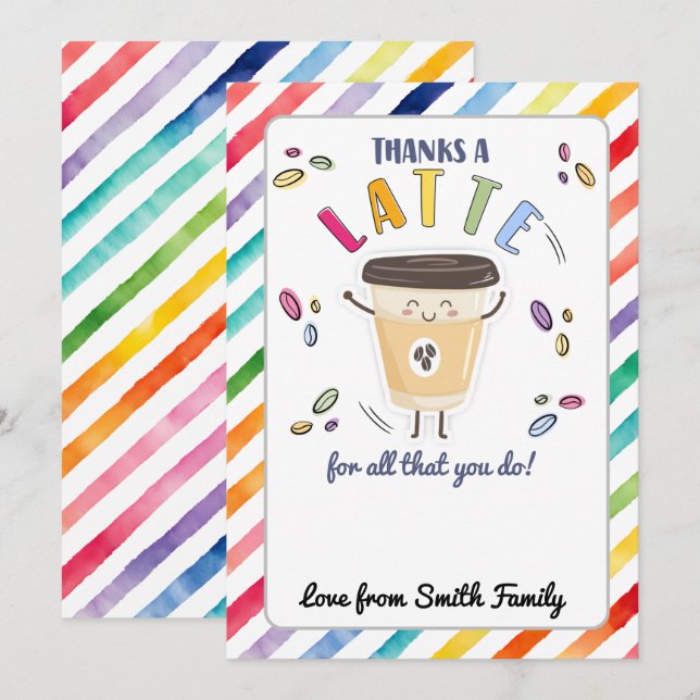Thanks a latte purple gift card holder coffee card (Front/Back)