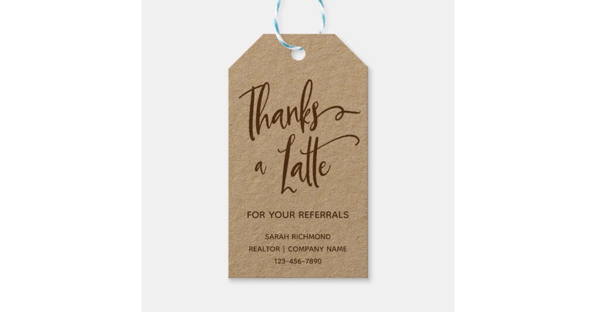 Thanks A Latte | Realtor Marketing | Thank You Gift Tags | Zazzle
