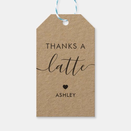 Thanks a Latte Tags Coffee Gift Tag Kraft Gift Tags