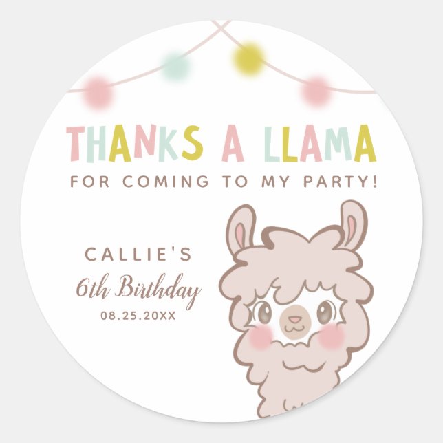 Thanks A Llama Baby Shower Favor Classic Round Sticker (Front)