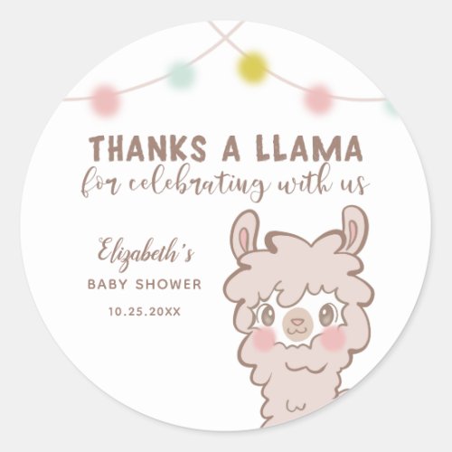 Thanks A Llama Baby Shower Favor Classic Round Sticker