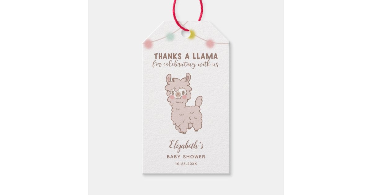 Thanks A Llama Cute Baby Shower Favor Gift Tags | Zazzle