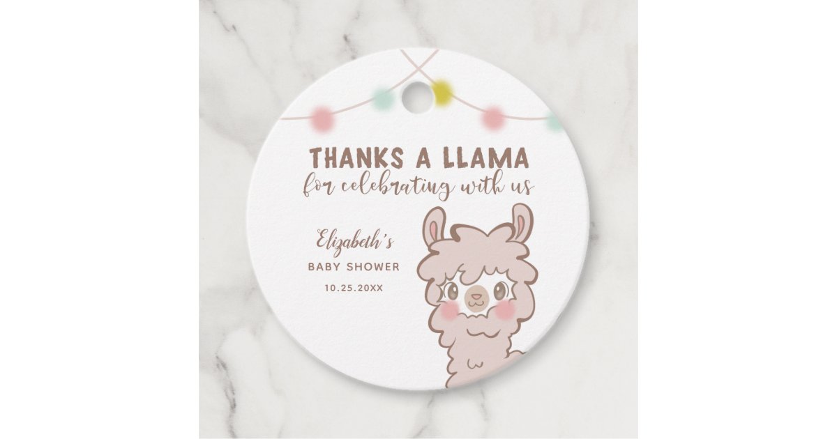 Thanks A Llama Cute Baby Shower Favor Tags | Zazzle