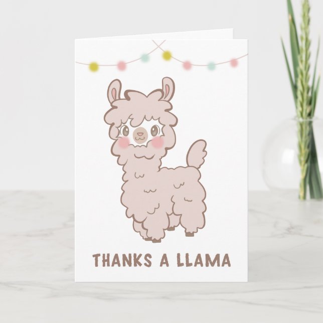 Thanks A Llama Funny Thank You Card (Front)