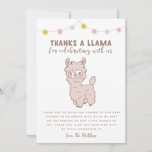 Thanks A Llama Gender Neutral Baby Shower Thank You Card