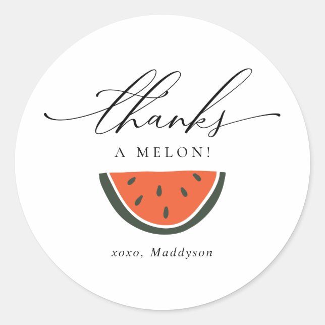 Thanks a Melon Birthday Favor Classic Round Sticker (Front)