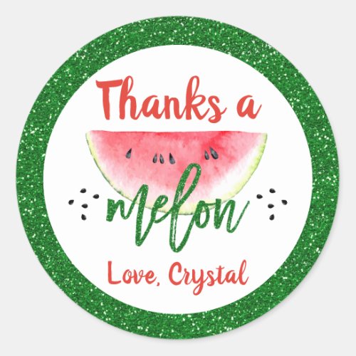 Thanks a Melon Glitter Watermelon Thank You Classic Round Sticker