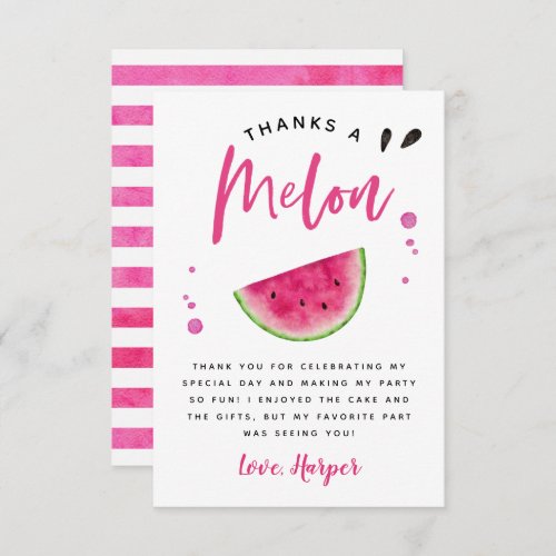 Thanks A Melon Pink Watermelon Birthday Thank You Card