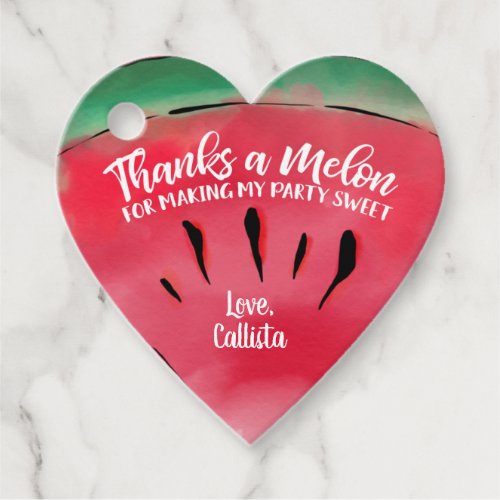 Thanks a Melon Quote Red Watermelon Watercolor Favor Tags