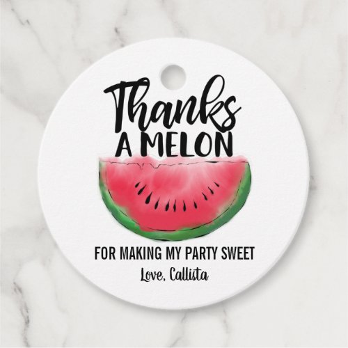 Thanks a Melon Quote Red Watermelon Watercolor Favor Tags