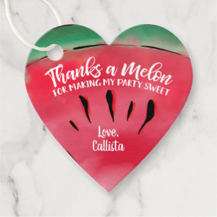 Thanks a Melon Quote Red Watermelon Watercolor Favor Tags