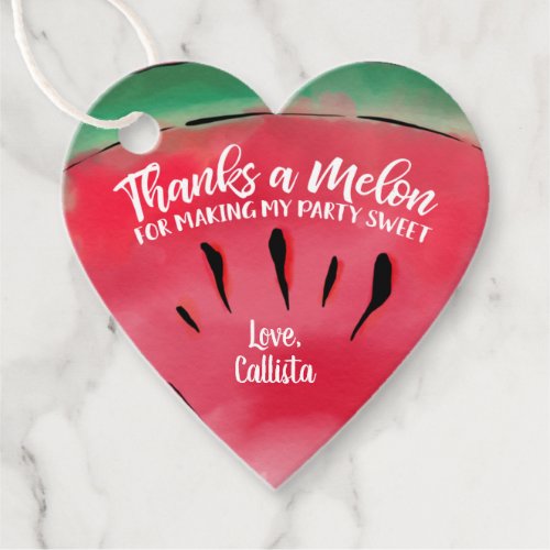 Thanks a Melon Quote Red Watermelon Watercolor Favor Tags