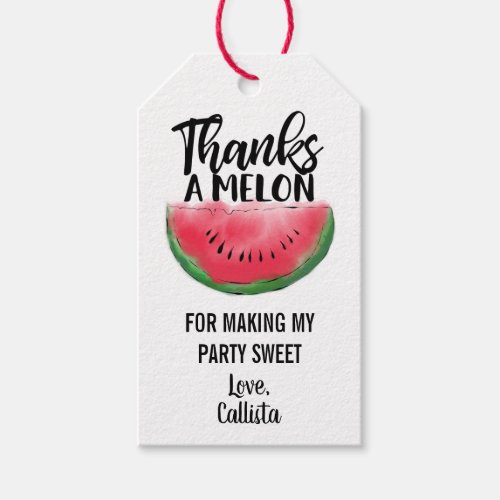 Thanks a Melon Quote Red Watermelon Watercolor Gift Tags