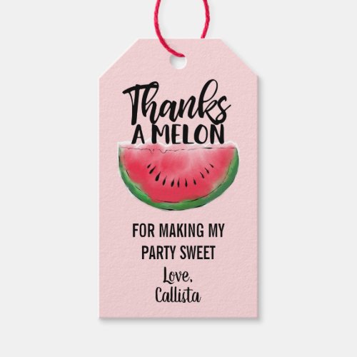 Thanks a Melon Quote Red Watermelon Watercolor Gift Tags