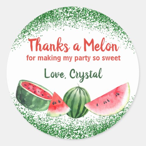 Thanks a Melon Sweet Watermelon Party Thank You Classic Round Sticker