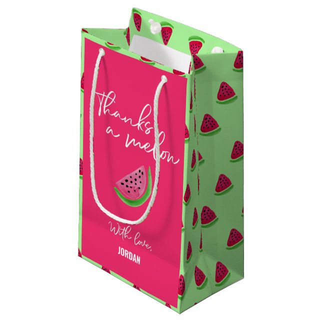Thanks a Melon Watermelon 1st birthday Thank you Small Gift Bag (Front Angled)