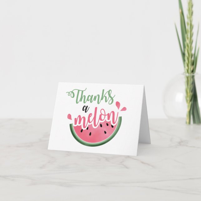 Thanks a Melon Watermelon first birthday Letterpress Thank You Card (Front)