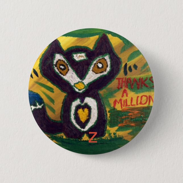 Thanks a Million with cat design. Button (Front)