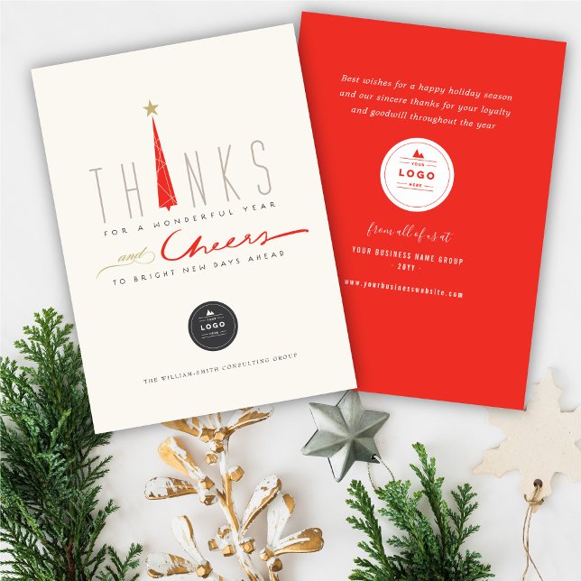 Thanks And Cheers Tall Tree Corporate Business Hol Holiday Card (Creator Uploaded)