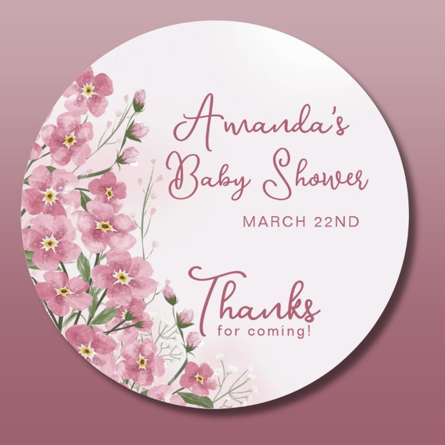 Thanks Baby in Bloom Girl Pink Floral Shower Classic Round Sticker (Creator Uploaded)
