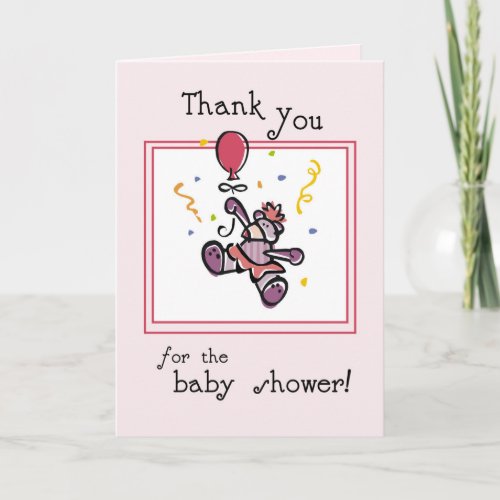 Thanks Baby Shower Girl Pink Teddy Bear Thank You Card