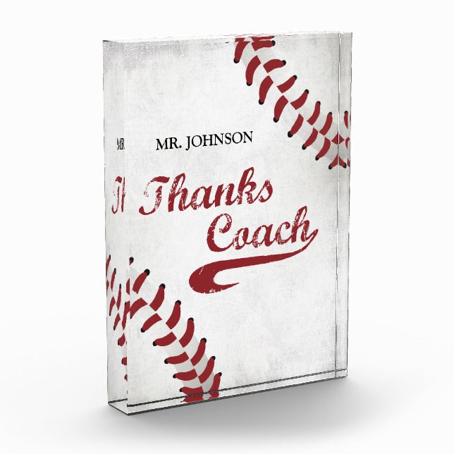 Thanks Baseball Coach Large Grunge Baseball Award (Left)
