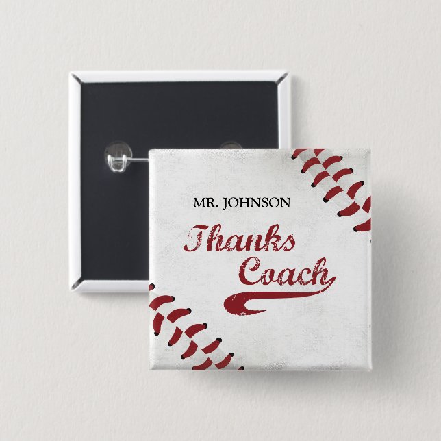 Thanks Baseball Coach Large Grunge Baseball Button (Front & Back)