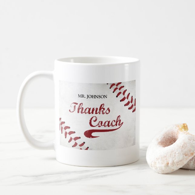 Thanks Baseball Coach Large Grunge Baseball Coffee Mug (With Donut)