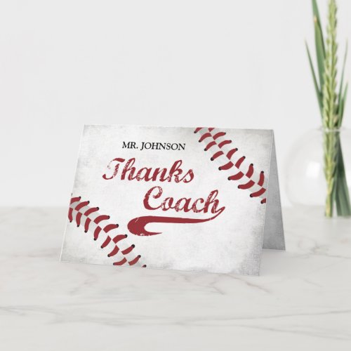 Thanks Baseball Coach Large Grunge Baseball Thank You Card