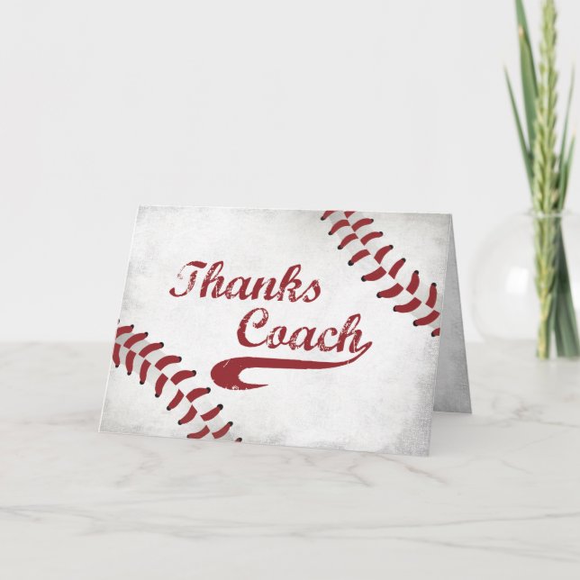 Thanks Baseball Coach Large Grunge Baseball Thank You Card (Front)