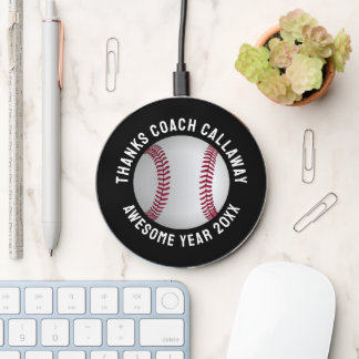 Thanks Baseball Coach with His Name and Year Wireless Charger