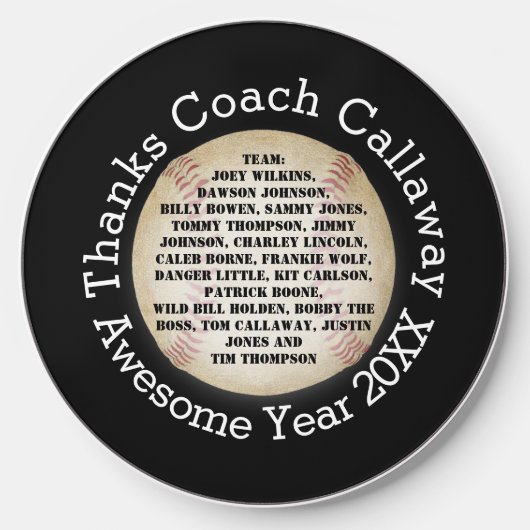 Thanks Baseball Coach with Team Names       Wireless Charger (Front)