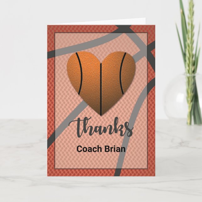 Thanks Basketball Heart Coach Custom Name Card (Front)