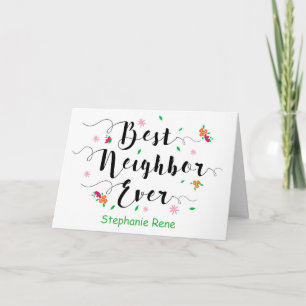 Thanks, Best Neighbor Ever, with Flowers Letterpress Thank You Card