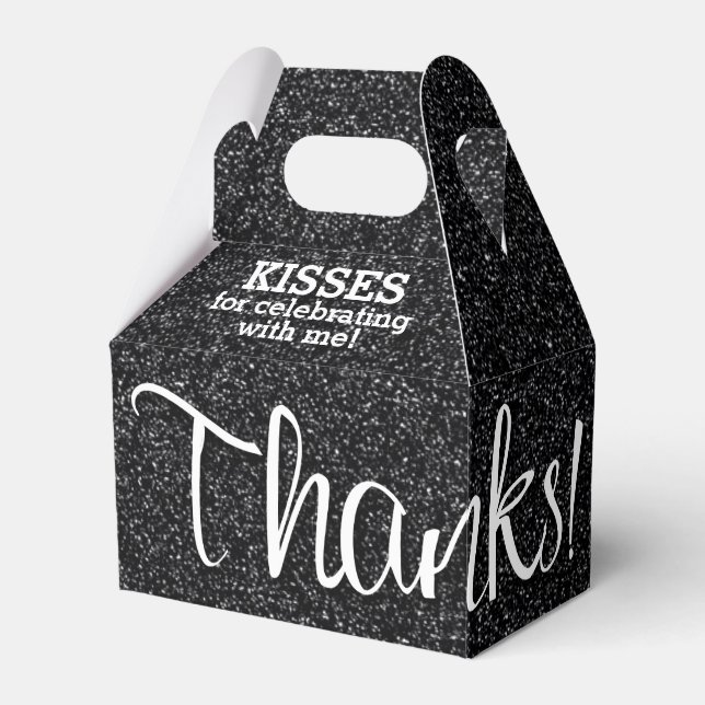 THANKS Black Faux Glitter Favor Boxes (Front Side)